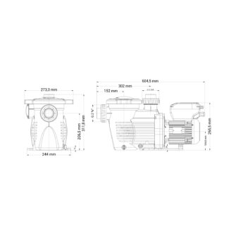 Dimensions de la pompe de filtration K Flo VSTD