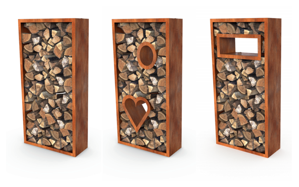 Rangement pour bois de chauffage en acier corten 1500x400x1000 mm