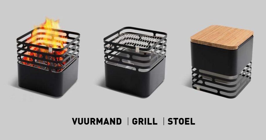 Vuurkorf cube multifunctioneel zwart