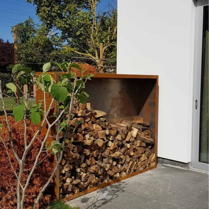 Rangement pour bois de chauffage en acier corten 1500x400x1000 mm