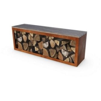 Banc de jardin acier corten rangement bois