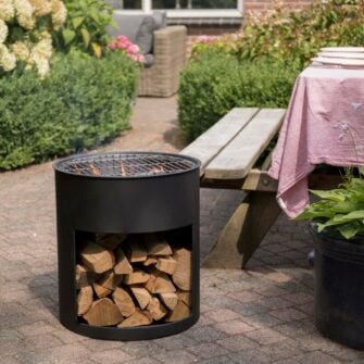 Fire barrel with grate and wood storage 45cm 04