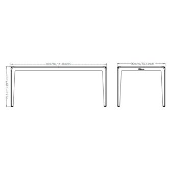 Table design cintrée 180 dimensions