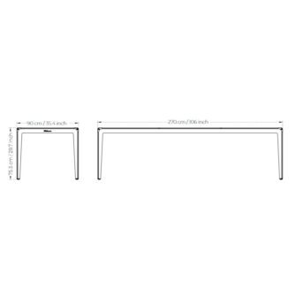 Table design cintrée 270 dimensions