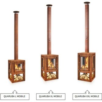 Quaruba outdoor fireplace with wheels formats