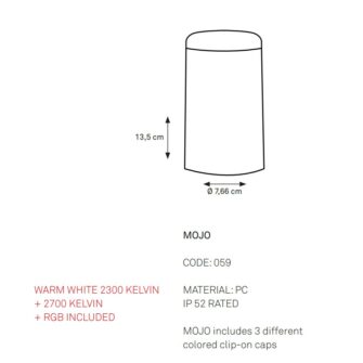 Abmessungen der Mojo Imagilights Tischlampe