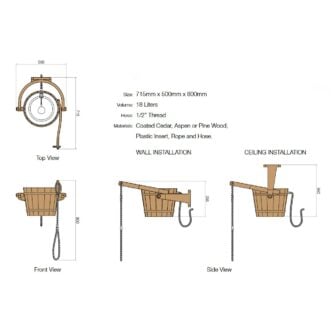 Outdoor shower tilting bucket installation dimensions 02